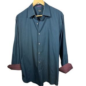 PAUL SMITH Men's Cotton Tailored Fit Long Sleeve Button Down Shirt Blue Size 17